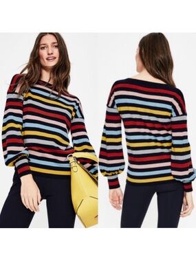 Boden muriel colorful multi stripe wool blend sweater puff sleeve womens S